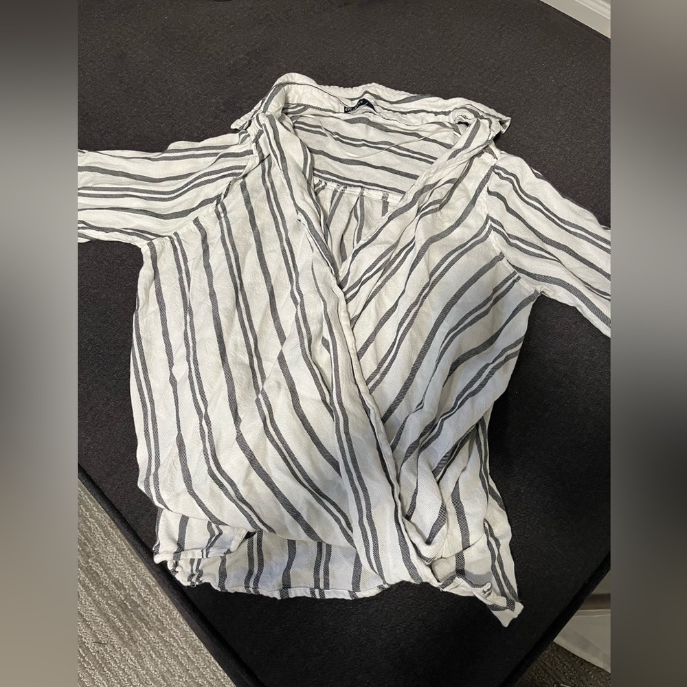 Hollister Black & White Stripes Long Sleeve Blouse (Small)